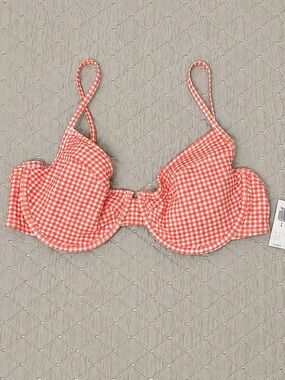 💦 OLD NAVY NWT Coral Gingham Underwire Bikini Top Retro Swim Sz Large